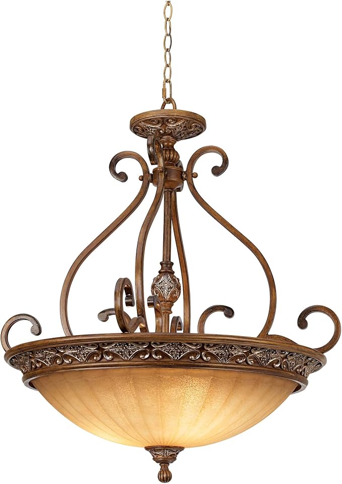 Sterling Estate 26 1/2" Wide Glass Bowl Pendant Light Light Fixture | Golden Bronze Chandelier Rustic Champagne Shade for Cottage Core Dining Room House Foyer Entryway Kitchen Bedroom Home High