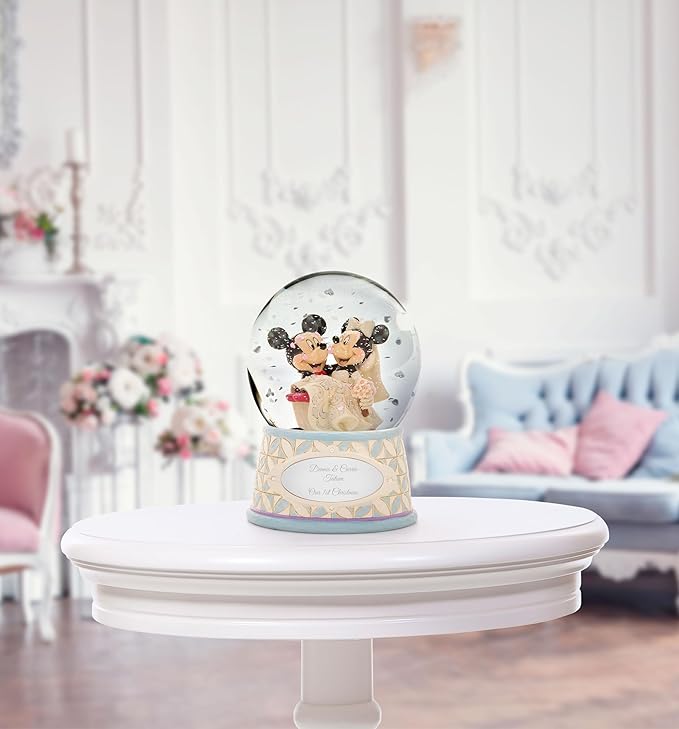Enesco Disney Traditions Collection by Jim Shore Mickey and Minnie Mouse Happily Ever After Wedding Waterball- Decorative Hand Painted Collectible Disney Snow Globe Glass Home Decor Statue, 6.5 Inch