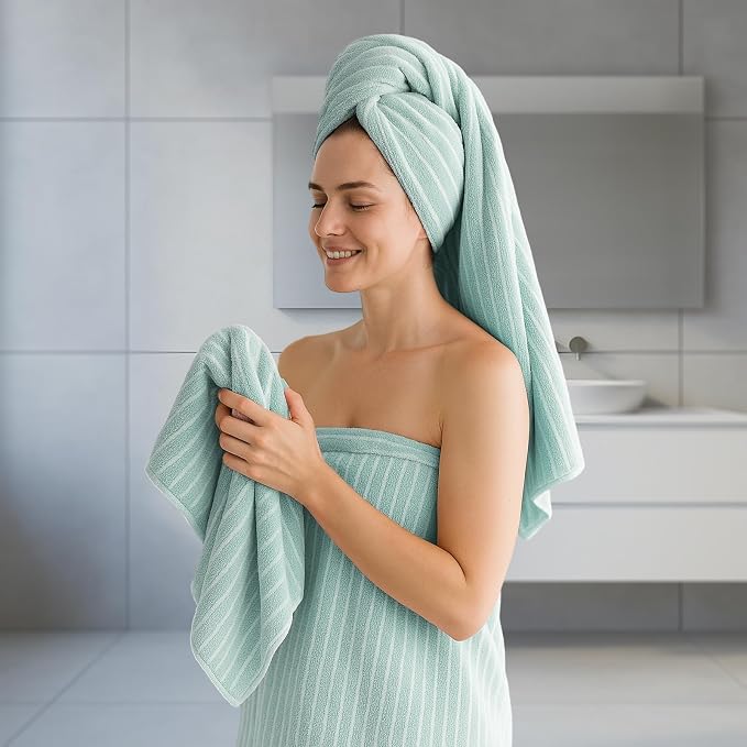 REDKISS 6-Piece Microfiber Bath Towel Set, Ultra Soft, Highly Absorbent & Quick Dry, 35x70 Inch Oversized, sage Green Towels for Bathroom, Spa, Gym, 2 Bath 2 Hand 2 Washcloths