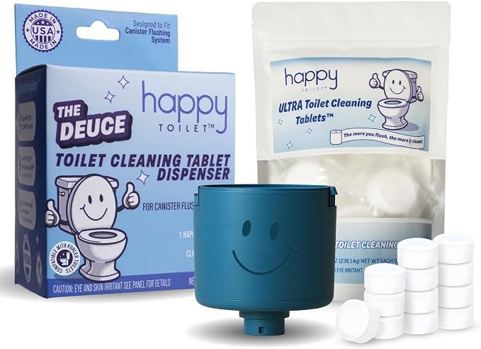 Happy Toilet Cleaner Original Deuce Bundle Tablets (12ct) For Kohler & Canister Flush Systems - Easy Install Toilet Bowl Tablet Holder Automatic Toilet Bowl Cleaner