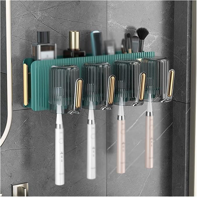 Toothbrush Rack Plastic Wall Mounted Toothbrush Holder Bathroom Green Orange Toothpaste Holder Adhesive Storage Box Bathroom Toothbrush Holder(B), S34cm