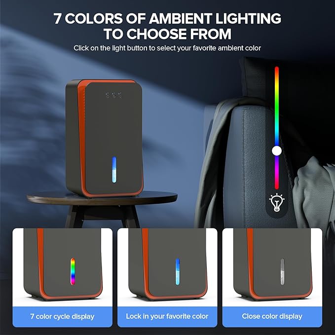 Dehumidifier for Home,1000 sq.ft Dehumidifier for Basement Bathroom Bedroom with Auto Shut Off, Built-in Aromatherapy Diffuser,7 Colors LED Light, Quiet Dehumidifiers with Sleep Mode(CS08-Black)