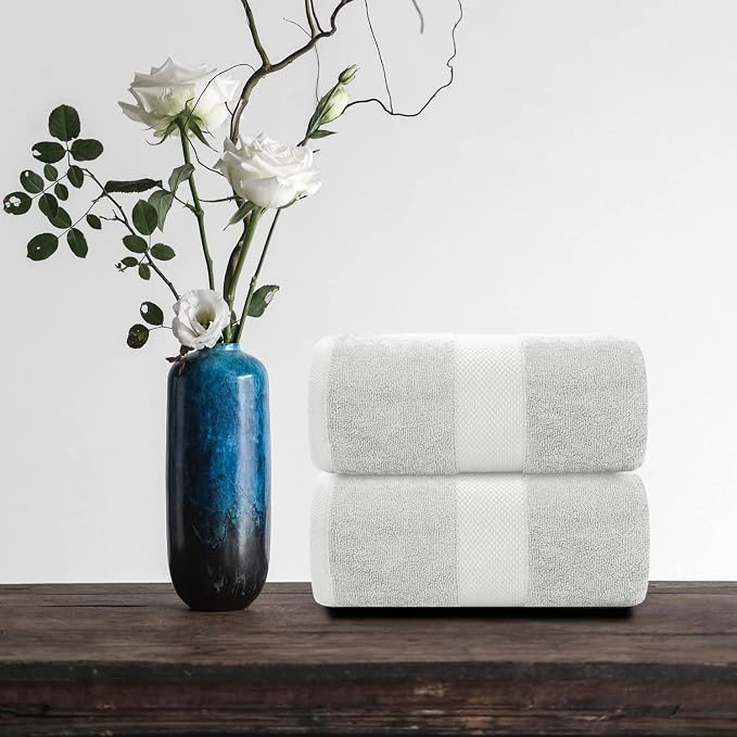White Classic Luxury Soft Bath Sheet Towels - 650 GSM Cotton Luxury Bath Towels Extra Large 35x70 | Highly Absorbent and Quick Dry | Hotel Collection Extra Large Bath Towels Oversized, Silver, 2 Pack