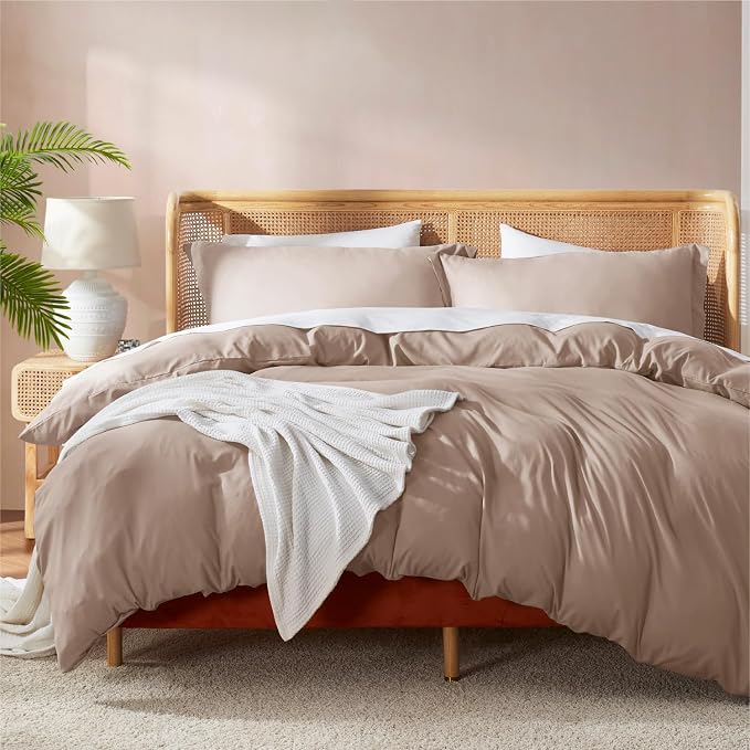 Nestl Khaki Duvet Cover Full Size - Soft Double Brushed Full Size Duvet Cover Set, 3 Piece, with Button Closure, 1 Duvet Cover 80x90 inches and 2 Pillow Shams
