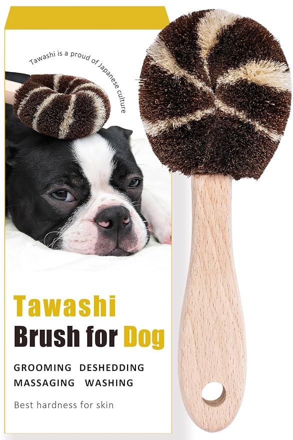 Wablade Dog Brush for Sensitive Dogs & Puppies, Soft, 8.3", Made in Japan | Daily grooming & massage for routine care, gently lifts loose surface fur with palm & sisal fibers (Not a Deshedding Tool)