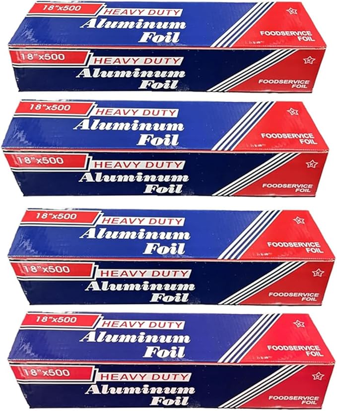 18" x 500" (4 Pack) Standard Aluminum Foil Roll - Food Service Heavy Duty Aluminum Foil Roll - Commercial Grade Disposable Foil for Food Service Industry and Home Use