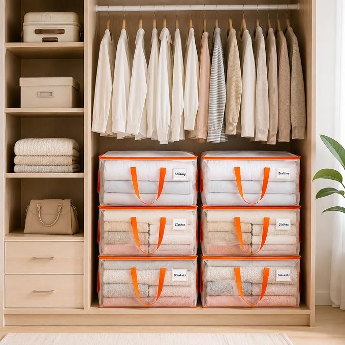 KYODOLED 10-Pack Clear Moving Bags Heavy Duty Extra Large, Storage Totes with Reinforced Handles, Zippers & Label Pocket, Transparent Packing Containers for College Dorm, Clothes, Bedding, Toys