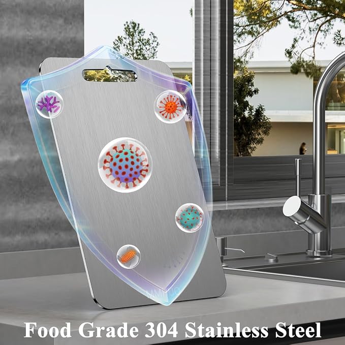 Stainless Steel Cutting Board Set of 3, 304 Food Grade Stainless Steel Cutting Board for Kitchen, Dishwasher Safe, Double-Sided Chopping Board for Meat, Vegetables or Fruit (S+M+L)