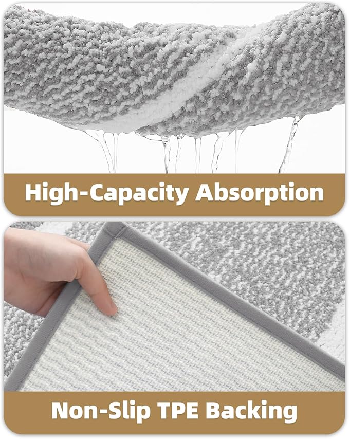 Color&Geometry Simple and Stylish Large Bath Mats for Bathroom Non Slip, 24"x36" Gray Bathroom Rugs, Absorbent, Soft, Washable, Microfiber Bath Rug Shower Mat