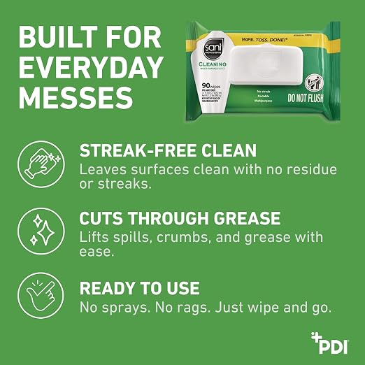 PDI Sani-Professional Cleaning Wipe, Multi-Surface, Fresh Scent, Degreasing, Non - Streak, For Kitchen, Restaurant Tables, Glass, Treated Wood, 90 Count, Pack of 12 (1080 Total Wipes) | Multi-Surface, Fresh Scent, Degreasing, Non - Streak, For Kitchen,...