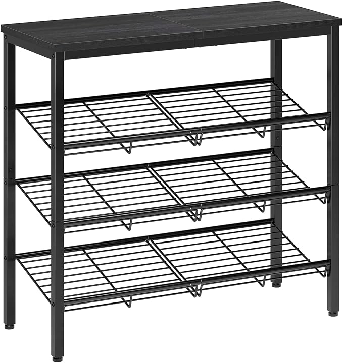 Nunsino Shoe Rack for Closet,4 Tier Shoe Organizer for Entryway,Shoe Shelf with Storage Shelves and Spacious Top,Max Holds 16 of Shoes,Black