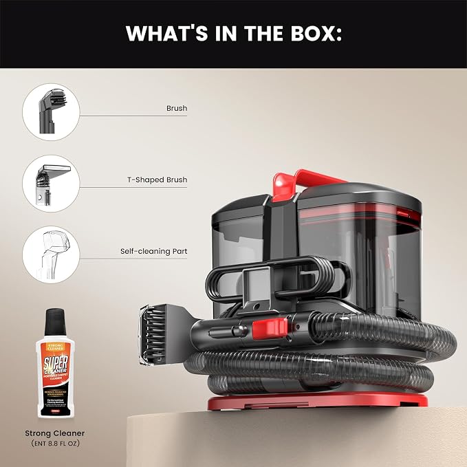 Portable Spot Cleaner Machine for Carpet & Upholstery,15 Kpa Strong Suction Furniture Cleaner Machine for Pet Stain, Rug，Couch & Car, Spot Cleaner Machine with Versatile Tools & Self-Cleaning System