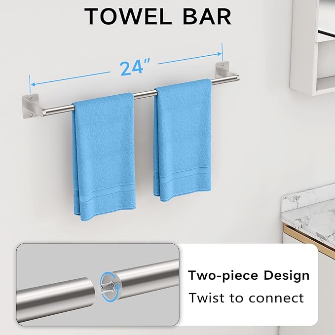 KLJKPA Brushed Nickel Bathroom Accessories Set, 10 Pieces Bathroom Hardware Set, 24 inch Towel Bar, Towel Racks for Bathroom, Robe Towel Hooks, Toilet Paper Holder Wall Mounted