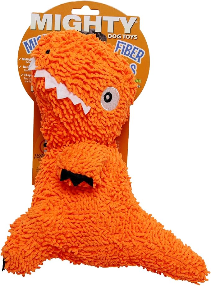 MIGHTY Tuffy Microfiber Medium Ball T-Rex Dog Toy | Ultra Durable Plush Toy with Multiple Layers & Reinforced Seams , Washable and Floats , Mighty® Construction