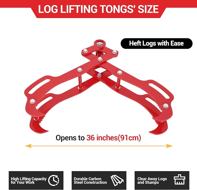 36 in Log Lifting Tongs with 4 Claw, Heavy Duty Steel Logging Grabbler, 360° Swivel Dragging Tongs, Anti-Slip Skidding Tongs for Tractors, Trucks, Firewood, Lumber