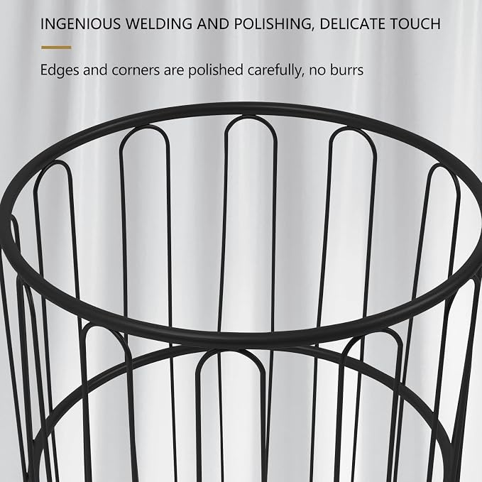 Rolling Laundry Hamper with Wheels Metal Wire Laundry Basket Cart Heavy Duty Clothes Toy Sundries Storage Organize Hamper Bin for Living Room Bathroom Closet Bedroom (Black, Round 2)