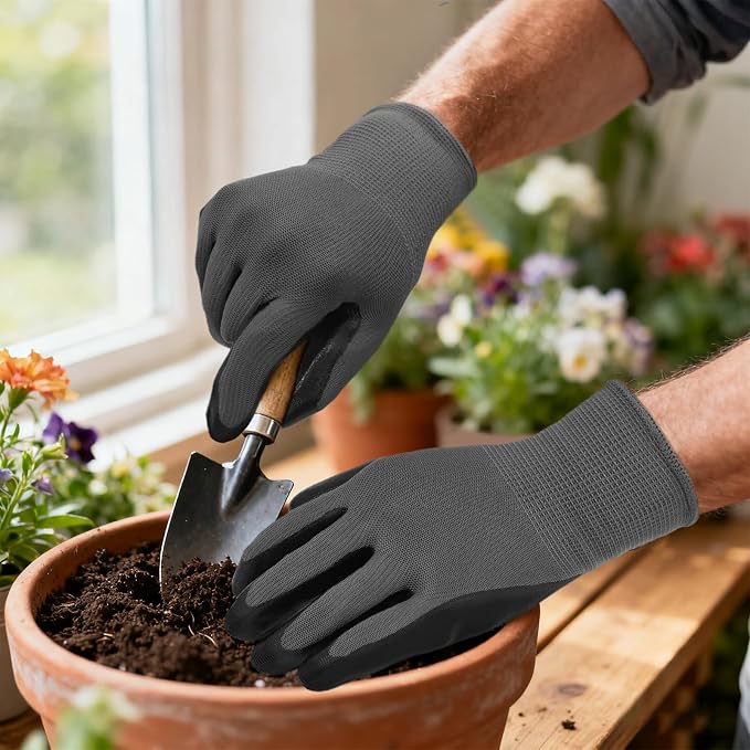 YOUKE OLA 120 Pair Gardening Gloves for Men Women, Breathable Rubber Coated Garden Gloves Working Gloves for Gardening, Construction Black 9/Large