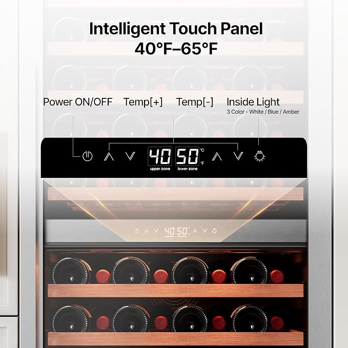 Ca'Lefort 90 Bottle Wine Fridge - 24 Inch Dual Zone Wine Cooler 40-65°F with Bottom Drawer, 10 Adjustable Shelves & 3 LED Lights, Energy Star Certified Built-in or Freestanding for Home/Bar/Kitchen