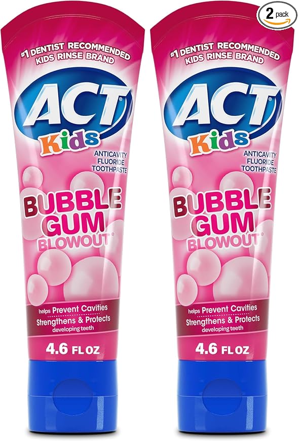 ACT Kids Anticavity Fluoride Toothpaste 4.6 oz. Bubble Gum Blowout (Pack of 2)
