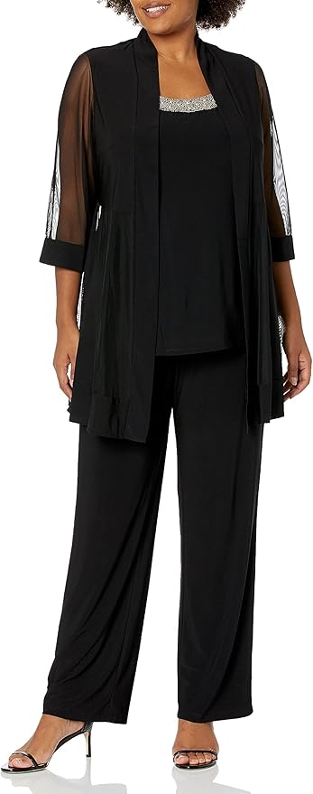 R&M Richards Women's Beaded Neck 2 Piece Pant Set