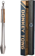 Donkey Tong 27" Heavy Duty BBQ Tongs | Extra Long Grill Tongs with Oak Wood Handle | Handmade Stainless Steel Meat Tongs for Grilling, Smoking, Charcoal & Campfire Cooking | BBQ Gift for Grill Masters