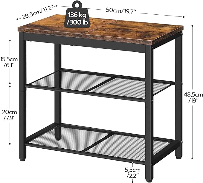 HOOBRO Shoe Bench, 3-Tier Shoe Rack, Industrial Shoe Organizer Storage Bench, 19.7 inches Entry Bench with Mesh Shelves, for Entryway, Living Room, Hallway, Easy Assembly, Rustic Brown BF50HX01