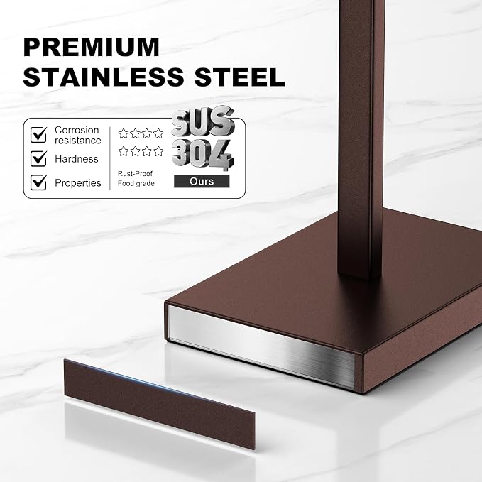 Bronze Toilet Paper Holder Stand，Stainless Steel Toilet Paper Holder Free Standing，Stable Weighted Base Floor Tissue Roll Holder for Bathroom，Modern Pivoting Toilet Paper Stand
