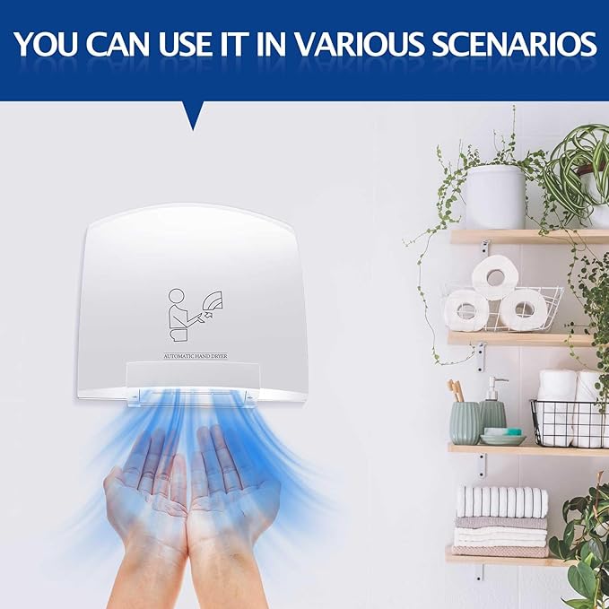 Rossesay 1 Pcs Electric Hand Dryer Compact Commercial Wiper Automatic Hand Air Dryer for Dry Machine Wall Business Home Household Restroom Office Mall, 110v,1200W (White)