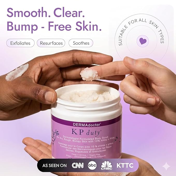 DERMAdoctor KP Bump Eraser Body Scrub with 10% AHAs + PHAs for Keratosis Pilaris, Dry, Rough, and Bumpy Skin, Dermatologist Formulated Exfoliating Body Scrub with Glycolic and Lactic acids - 32 oz