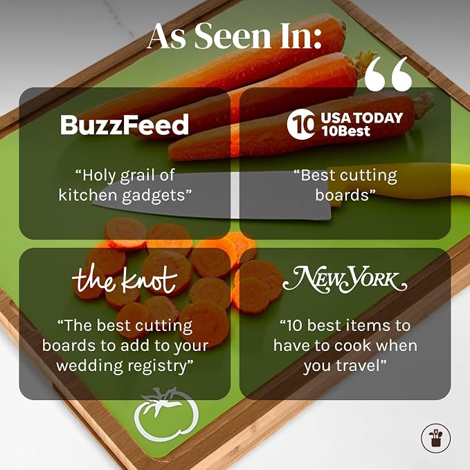 Cooler Kitchen Bamboo Wood Cutting Board Set with 6 Color Coded Flexible Plastic Chopping Mats with Food Icons, Wooden Cutting Boards for Kitchen, Wooden Chopping Board Non Toxic Dishwasher Safe