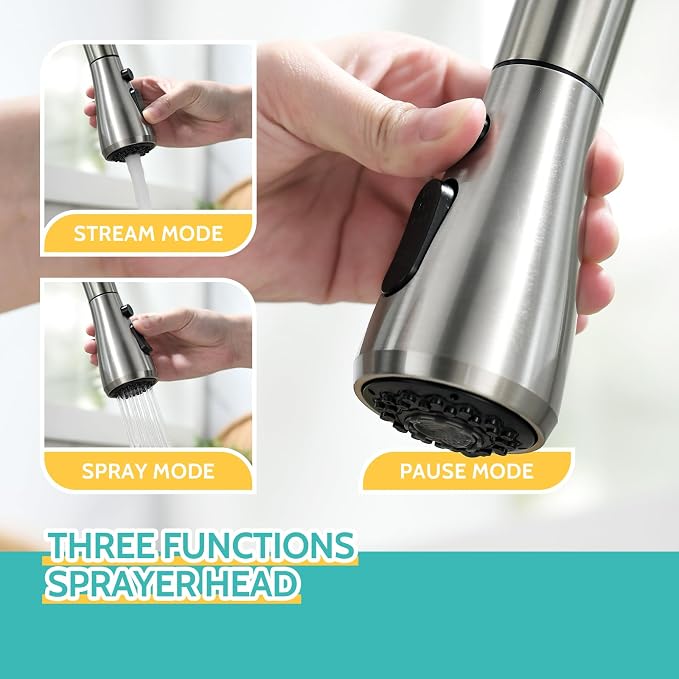 Kicimpro Touchless Kitchen Faucet with Pull Down Sprayer Brushed Nickel, Side Motion Sensor Kitchen Touchless Faucet with Water Line, Two Control Modes Touchless Faucet for Kitchen Sink, Single Handle