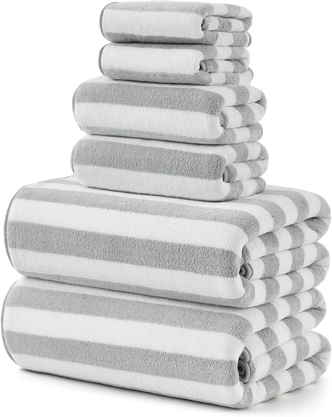 REDKISS Ultra Soft Bath Towel Sets 6-Piece 35"x70" | 100% Microfiber, Highly Absorbent & Quick Dry | Grey Towels for Bathroom, Spa, Gym | 2 Bath, 2 Hand, 2 Washcloths