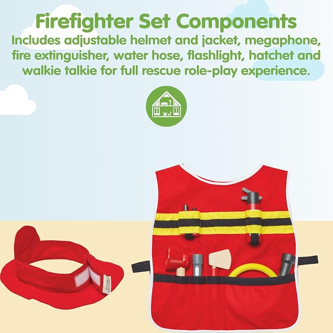 PlanToys® Firefighter Play Set with Pretend Rescue Kit, Helmet & Jacket Kids