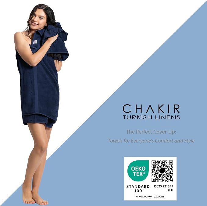 Chakir Turkish Linens Personalized 3 Piece Towel Set, 100% Cotton Luxury Turkish Towels for Bathroom, Soft Absorbent Towel Set with Bath Towel Hand Towel and Washcloth, Navy
