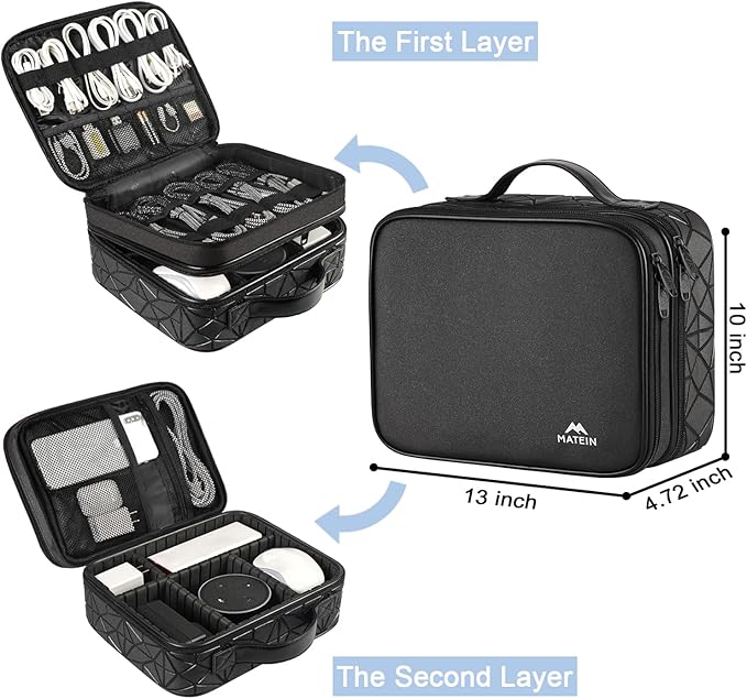 MATEIN Cord Organizer Case with Adjustable Divider, DJ Cable File Bag for DJ Gear, Sound Instrument and Music Equipment Accessories, Shockproof Portable Double Layer Cord Bags, Black