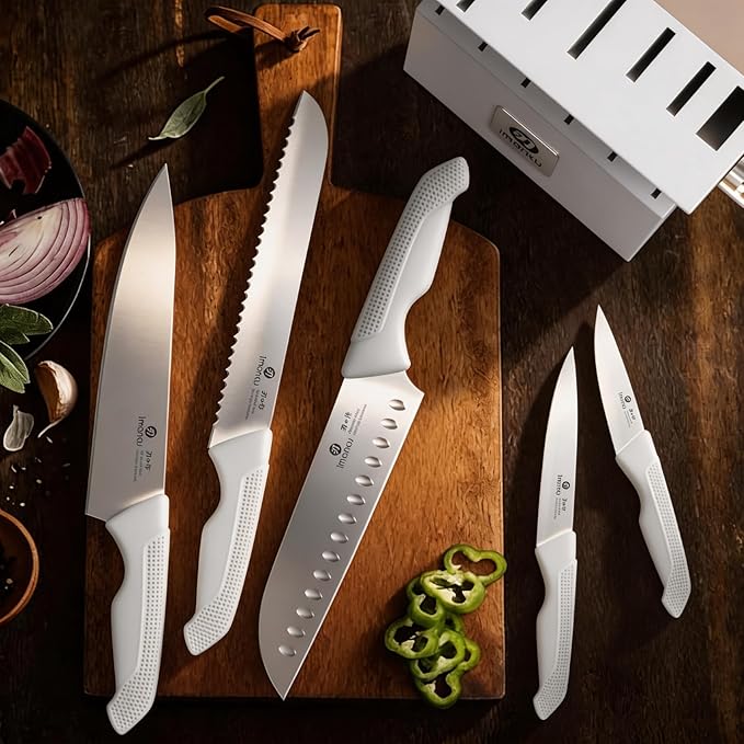 imarku 14-Piece Kitchen Knife Set, Gray Gyutou Knife Sets with Block and Build-in Sharpener, Ultra-Sharp Steak Knives Set of 6, Ergonomic Handle, Dishwasher Safe, New Apartment Essentials