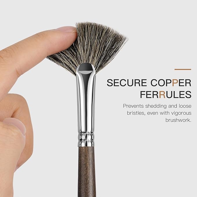 Oil Paint Brush Set, 15Pcs Fuumuui Professional Paint Blending Brushes Natural Badger Bristle with Flat, Fan, Angle, Round, Filbert for Acrylic Oil Painting with 2pc Palette Knife
