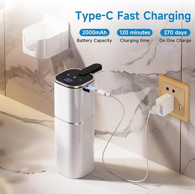 Automatic Liquid Soap Dispenser Touchless, Hands Free for Bathroom Kitchen | 90 Days Standby,520ml Large Capacity,8 Adjustable Levels,Type-C Supports Fast Charging,Hang On The Wall With A Bracket