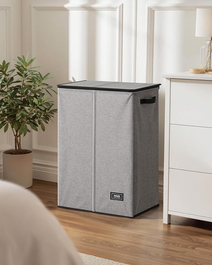 SOLEDI Laundry Hamper with Lid 130L Large & Tall Collapsible Laundry Basket, Clothes Hamper with Bag Removable Easy to Carry, Dirty Hampers for Bedroom, Bathroom, Dorm, College, Grey