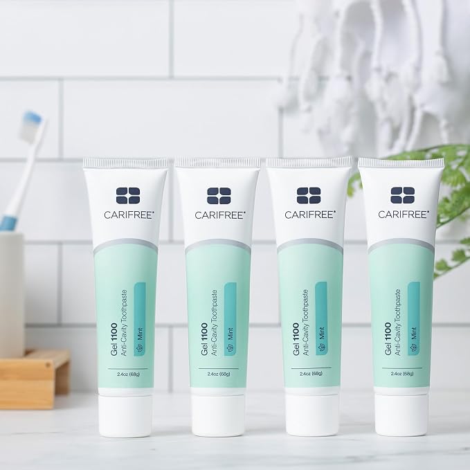 CariFree 1100 Fluoride Toothpaste, Nano Hydroxyapatite, Mint, 2.4 oz, 4 Pk | Anti-cavity pH neutralizing gel; enamel protection; dentist recommended; multipack value for the whole family.