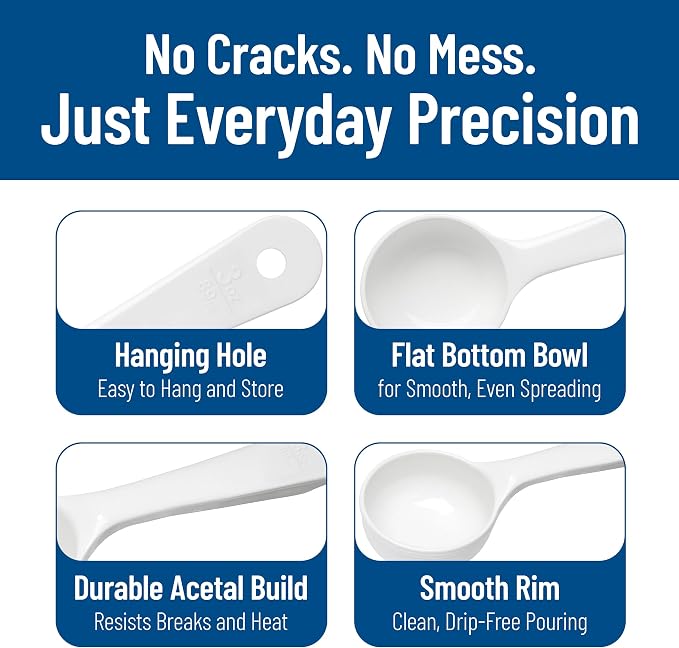 Carlisle FoodService Products Measure Miser Solid Measuring Spoon with Short Handle, 3 Ounces, White (Pack Of 12)