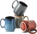 HASENSE Coffee Mugs Set of 4, 15 Oz Stoneware Coffee Cups with Large Handle, Colorful Rustic Mug Set for Coffee, Tea, Coco, Latte, Dishwasher and Microwave Safe