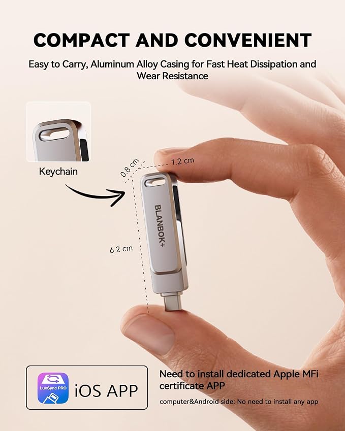 MFi Certified 256GB iPhone Photo Stick, High-Speed USB Flash Drive Memory Storage for Video Backup, Compatible for iPhone/iPad/Android/PC (Silver)