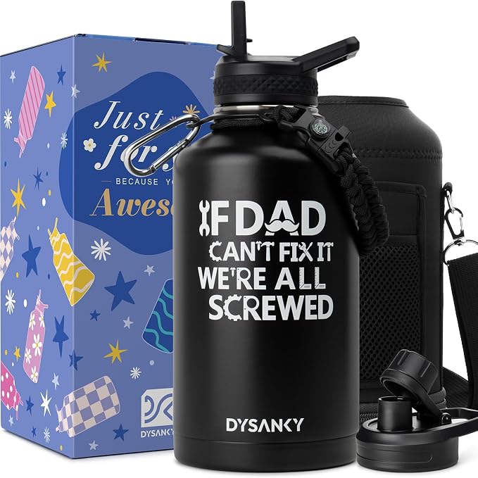 DYSANKY Fatehers's Day Water Bottle Gift– 64 oz Insulated Stainless Steel Bottle with Carrier Bag, Strap & Gift Box – BPA-Free – Ideal for Hiking, Camping & Travel 64 oz