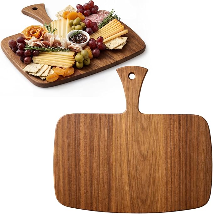 Nuenen Wood Cutting Board with Handle 12x11x0.47 Inch Acacia Bamboo Wooden Serving Kitchen Chopping Boards for Pizza, Bread, Cheese, Charcuterie, Fruit, Vegetables(1 Pcs, Acacia)