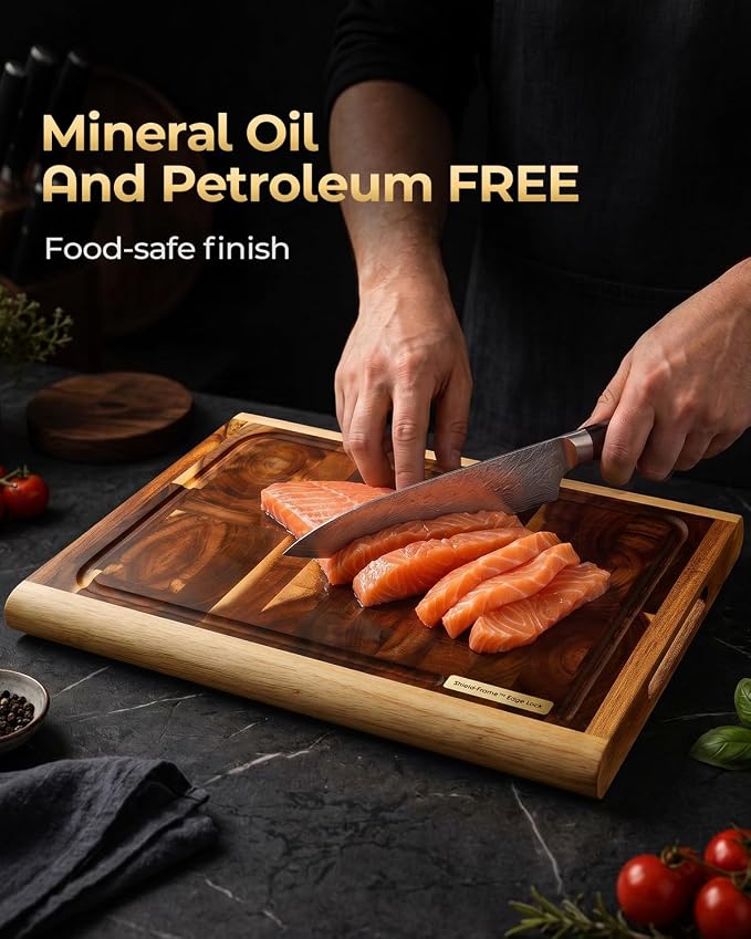 Acacia Wood End Grain Cutting Board 17x12x1.2 Inch | Thick Hardwood Cutting Board, Crack Resistant Design, Large Wood Board for Meat Prep, Non Toxic Kitchen Gift