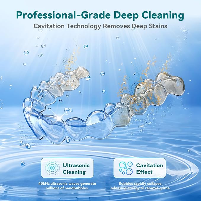 Dental Ultrasonic Retainer Cleaner Machine: 45kHz Dental Cleaning Pod for Denture, Mouth Guard, Night Guard, Aligner, Braces, Toothbrush Head & Jewelry, UV Cleaner with Digital Timer & 4 Modes, Pink