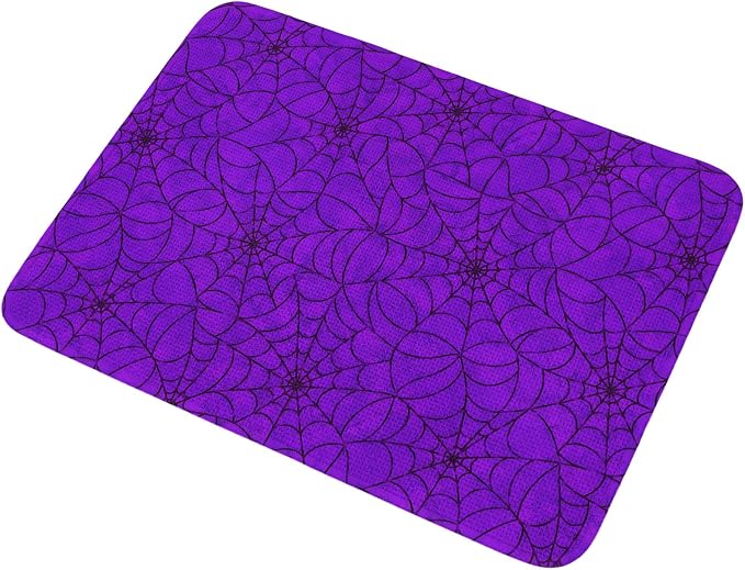 Small Door Mat Indoor Outdoor 15.7"x23.6", Purple Halloween Absorbent Non Slip Entry Rug, Black Spiders Net Classic Gingham Low Profile Welcome Mat for Front/Side Door Apartment Entrance Bathroom
