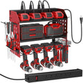 SUNALLY Power Tool Organizer Wall Mount with Charging Station,3 Layer Metal Tool Storage Rack with 4 Drill Holders, Heavy Duty Power Tool Shelf for Garage, Warehouse, Workshop, Gifts for Men, Husband