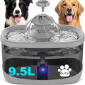 Kastty 9.5L/2.5Gal Dog Water Fountain for Large Dogs with 3 Flow Modes | Large Capacity Pet Water Fountain , Automatic Quite Dog Water Bowl Dispenser with Water Window & LED,Easy to Clean(FS82,Grey)